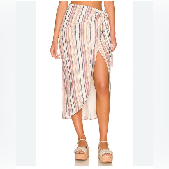 Free People Aubrey Sarong Skirt Wrap Skirt Colorful Stripes Cotton Size 12 Beach - Picture 2 of 15